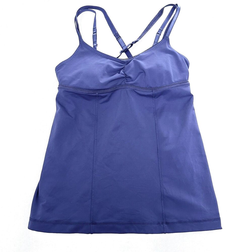 Lululemon 8 Womens Warrior 1 Tank Top Luxtreme Blue Criss Cross Padded Shelf Bra